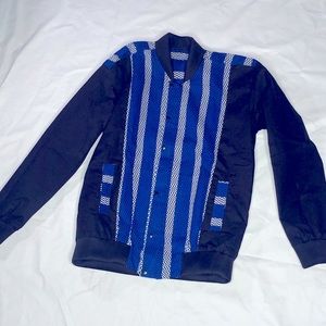 Pin striped African fabric bomber jacket